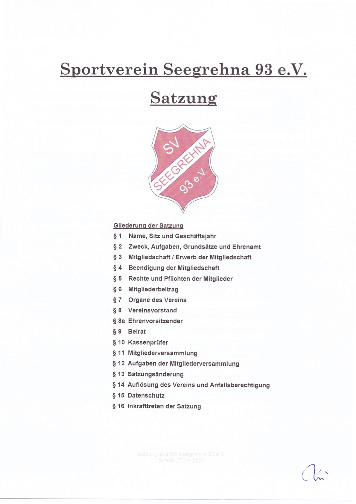 Vereinssatzung Seite 1