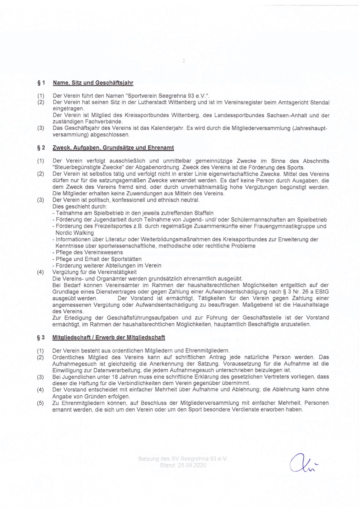 Vereinssatzung Seite 2